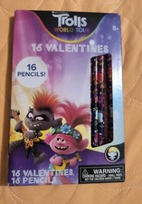 Dreamworks Trolls World Tour 16 VALENTINE'S Day Cards  Pencils   Free Shipping