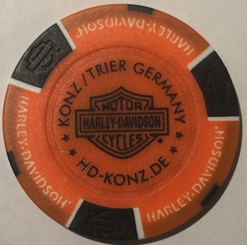 KONZ / TRIER, GERMANY TOUGH STUFF HARLEY DAVIDSON POKER CHIP (ORANGE & BLACK) - Picture 2 of 2
