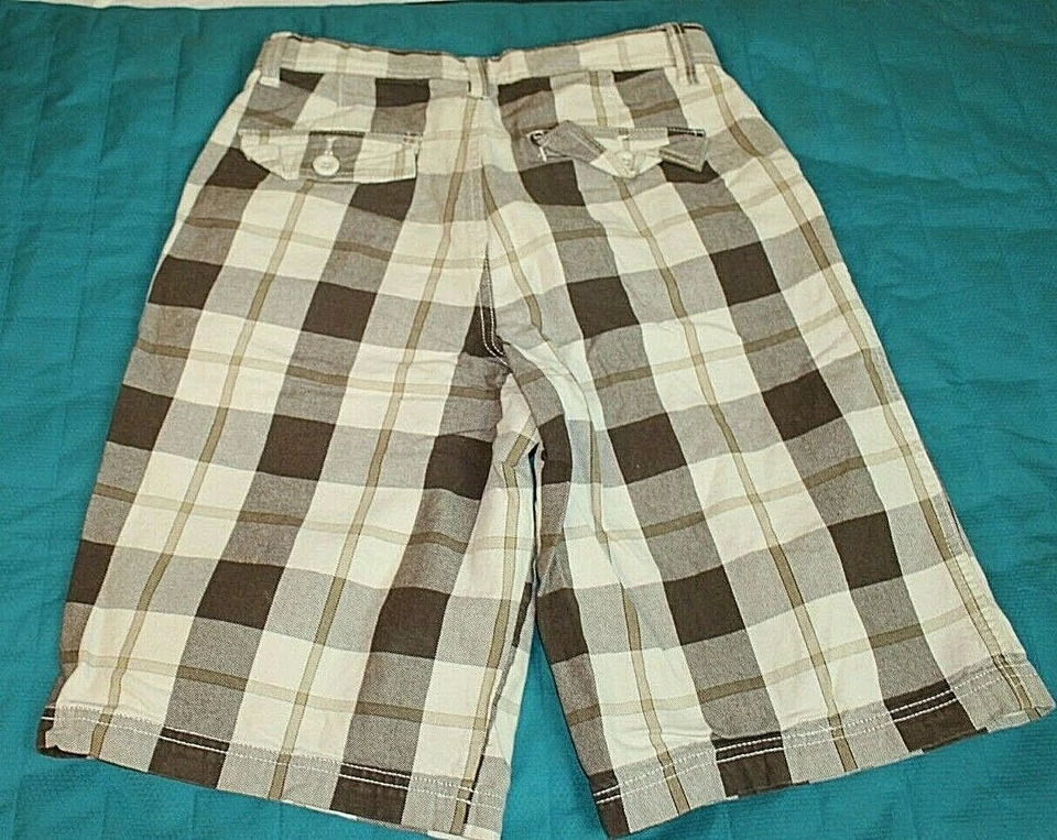Pantalones Cortos Arizona Niños Talla 16 (28x11) Marrón A Cuadros Cintura Ajustable Foto 2 de 4