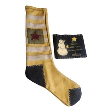 Primitive Pr of Christmas Winter Decor Wool Snowman Candle Cozy 18"Stocking READ