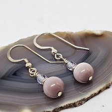 925 Sterling Silber - beige Katzenauge Stein Perlen Ohrhänger