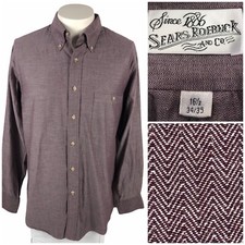 Sears Roebuck Mens 16 1/2 - 34/35 Shirt Herringbone Single Needle Vintage EUC