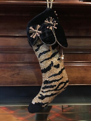Christmas Stocking, GLAMOROUS, BEADED, TASSELED, TIGRESS THEMED