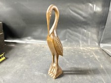 VINTAGE CARVED WOODEN STORK BIRD SCULPTURE FIGURINE