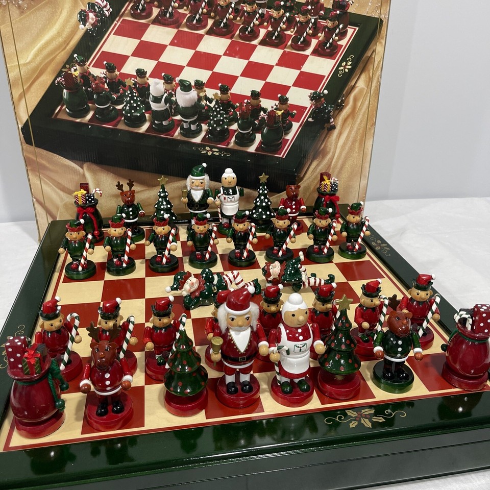 Kirkland Signature Christmas Chess Set Wooden Pieces Complete Set With