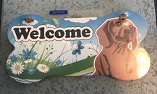 Dachshund Wiener Dog Bone Welcome Hanging Wall Wood Sign Flower Painted Plaque