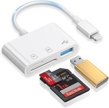 SD Card Reader for iPhone, 3-in-1 Lightning to SD Card Reader Micro SD Digital C