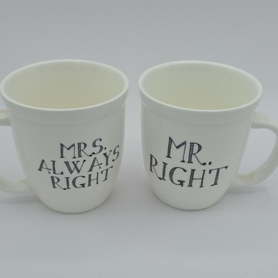 Natural Life Mr. Right & Mrs. Always Right Ceramic Coffee Mug Set, 2 White