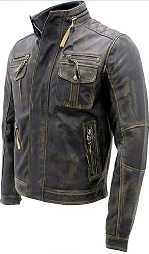 Vintage Distressed Brown Leather Jacket for Men's Zimbabwe
