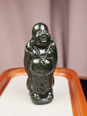 Infinite Joy: 78mm Master-Carved Hotan Dark Green Jade Maitreya | The...