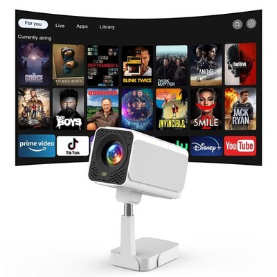 [Android TV OS & Teleskopständer] PURSHE Smart Projektor mit WiFi6 weiß 