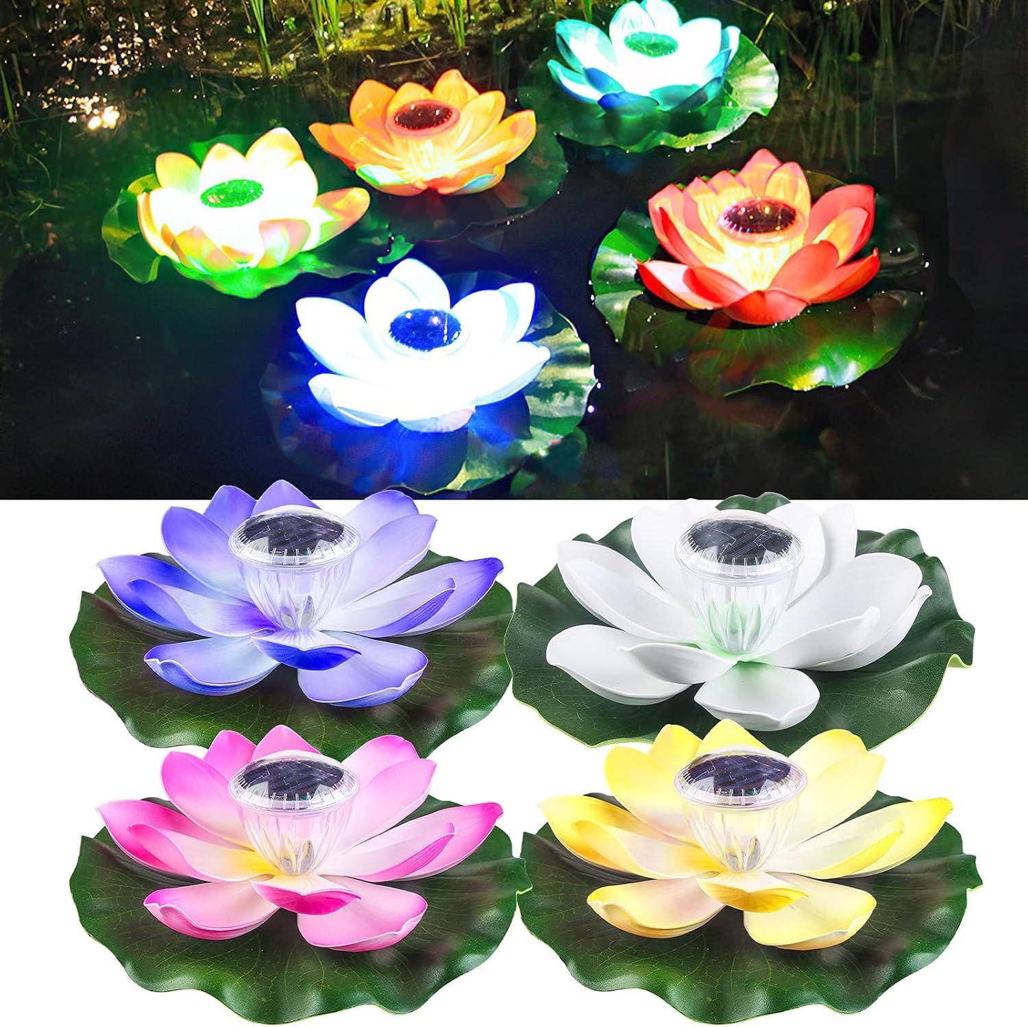 4 Luci LED Piscina Alta Efficienza Loto Galleggiante Waterproof IP68