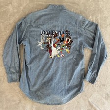 Warner Bros. Studio Store Denim Shirt Vintage 90s Looney Tunes Embroidered Small