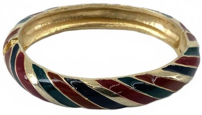 Vintage Enamel Goldtone Art Deco Style Hinged Bangle Red Green Black Bracelet