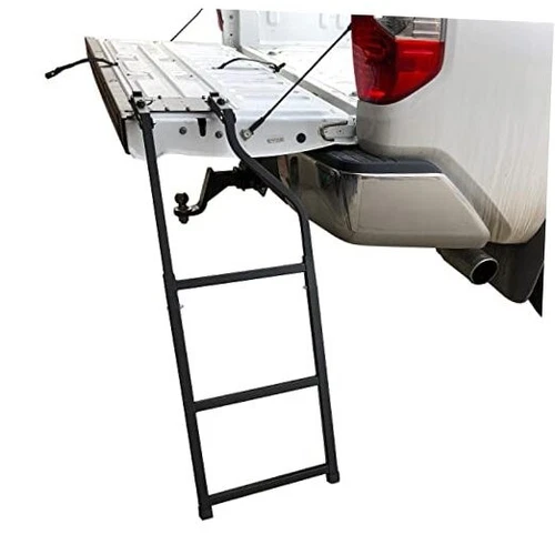  Truck Tailgate Ladder - Foldable with Aluminum Step Grip Plates and Rubber 