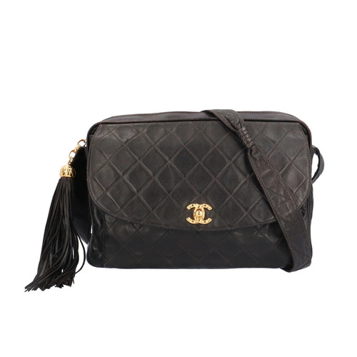 CHANEL Outside Flap with Fringe Matelass Shoulder Bag Chanel Leather Black Ladie