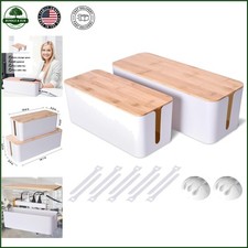 2-Pack Wooden Style Cable Management Box for Organizing TV and Computer Wires