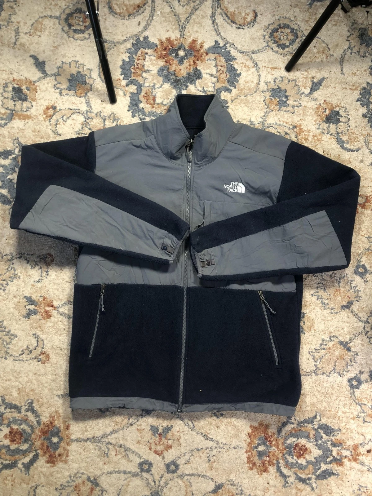 The North Face Fleece Jacket Mens Large Blue Gray Full Zip Pockets Windbreaker