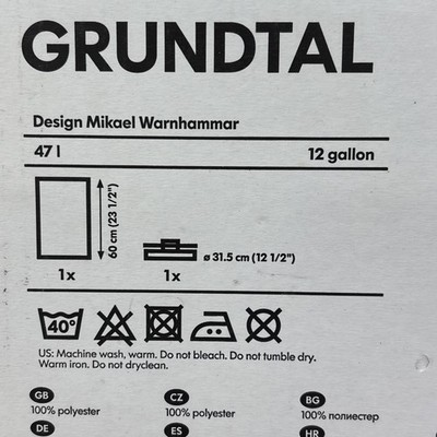 NEW IKEA Grundtal Laundry Basket Black Fabric Stainless Steel 12