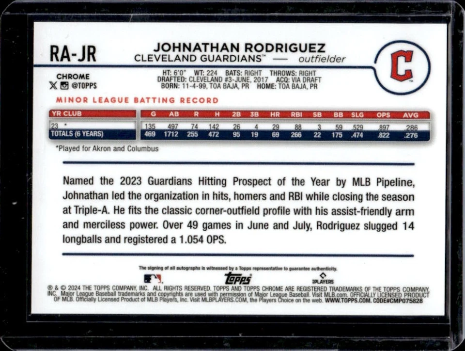 2024 Topps Chrome Update Johnathan Rodriguez Auto RC Orange Wave Refractor #/25 - Image 2 of 2