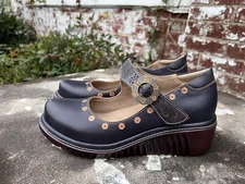 L'Artiste Footlight Mary Jane Leather Platform Wedge Heel Navy New Sz 9N EU 40