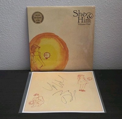 SHE & HIM SIGNED LP Volume One ZOOEY DESCHANEL & M. WARD Vinyl LP     