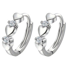 925 Sterling Silver Heart Hoop Earrings Cubic Zirconia 1.3cm Elegant Design 159