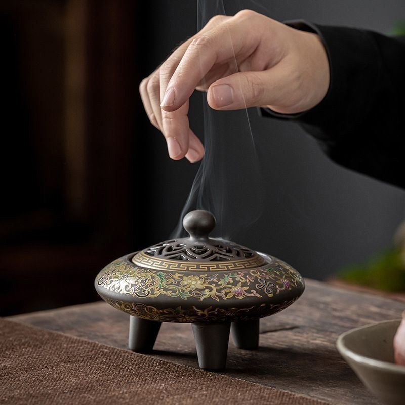 Ceramic Cloisonne Incense Burner High Three-Legged Incense Holder