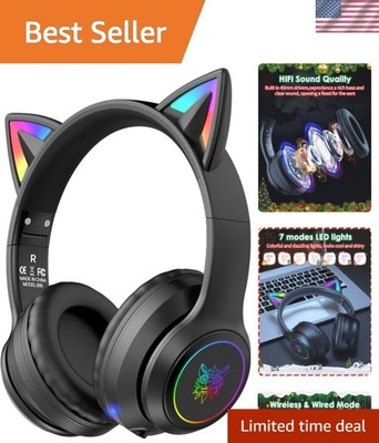 Over-Ear Bluetooth Cat Ear Headphones with Volume Control for Gaming & Movies