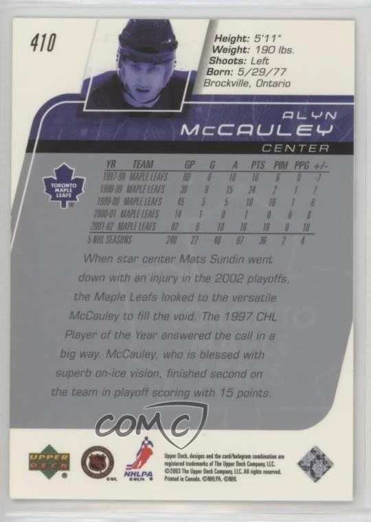 2002-03 Upper Deck UD Promo Alyn McCauley #410 - Image 2 of 2