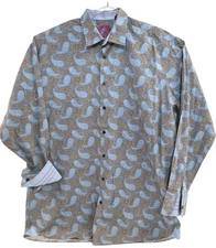 Luchiano Visconti Dress Shirt Mens 2XLT Blue Paisley Long Sleeve Button Front