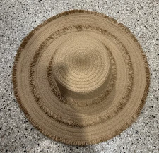 SHADE & SHORE Tan Paper Sun Hat Brown fringe Detail