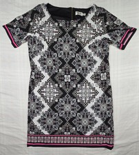 Eliza J Women's Paisley Floral Mediterranean Pattern Pink Trim Shift Dress 18W