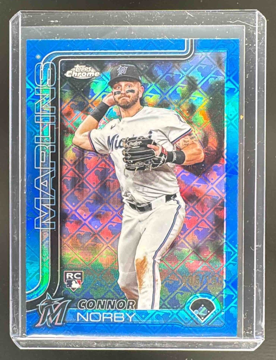 Connor Norby 2025 Topps Chrome LogoFractor #199 Blue Refractor Rookie RC /150