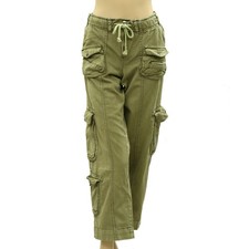 Free People Cargo Trousers Pants Low-Rise Denim Solid Smocked Cotton M 287496