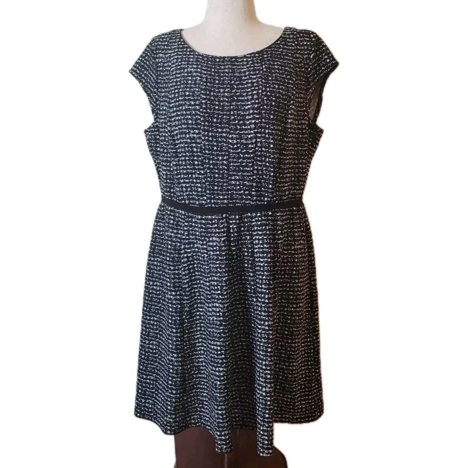 Vestido Elle A Line Para Mujer XXL Negro Gris Blanco Tejido a Cuadros Tweed 2X Oficina Informal Foto 2 de 4