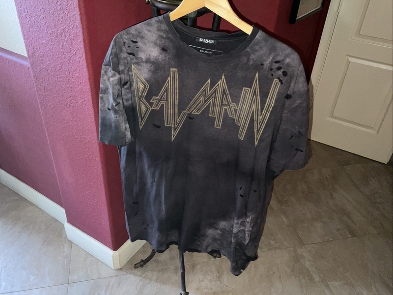 Balmain Black Oversized Distressed Gothic T-Shirt