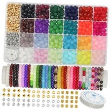 8mm Glass Beads for Bracelets 1000pcs, 24 Colors Round Crystal 8MM 24Color