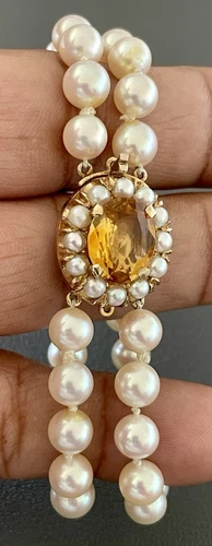 G2U 9KT Yellow Gold 675mm Double Strand Pearl 5CT Citrine Bracelet 675 FL484