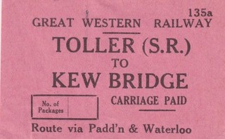 Great Western Railway Luggage Label KEW BRIDGE (TOLLER SR)