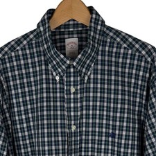 Brooks Brothers 346 Mens XL Regular Fit Plaid Button Down Shirt Navy Green