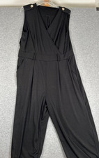 Women's Jumpsuit Plus Size 2XL Black V-Neck Pockets Wide Leg Stretch Side Zip