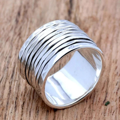 925 Sterling Silver, Solid Silver, Band Ring, Modern yet Ethnic Look, Spinner