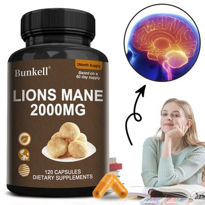 Lion's Mane Mushroom 2000mg Capsules for Brain Health and Immune Boost