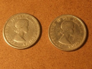 Canada 1961 & 1964 10 Cent Dime Canadian Coin Silver