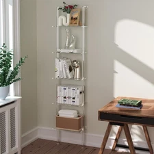 5-Tier Acrylic Ladder Bookshelf Open Bookcase, Space-Saving Wall Leaning Clea...