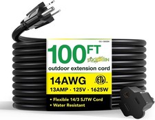 Go Green Power Inc. GG-13800BK 14/3 SJTW Outdoor Extension Cord Black 100 ft
