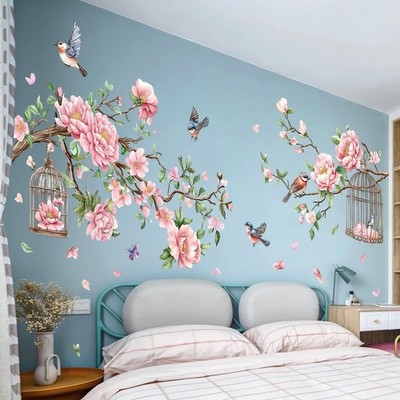 Removable Large Flowers with Tree Branches Wall Stickers   DIY Peony Flora