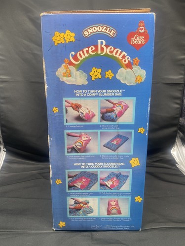 Vintage Care Bears Snoozle Cheer Bear rosa Schlafsack faltbares Kissen neu im Karton versiegelt - Bild 9 von 13