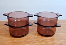 Pyrex Mexico 4.5" Diameter Cranberry Bowls Tab Handles SET OF FOUR (4)